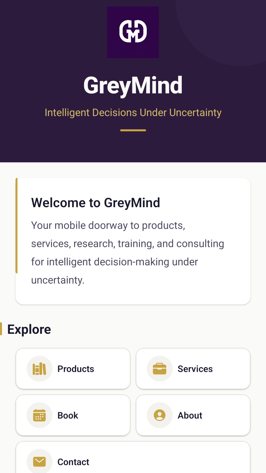 GreyMind app home screen